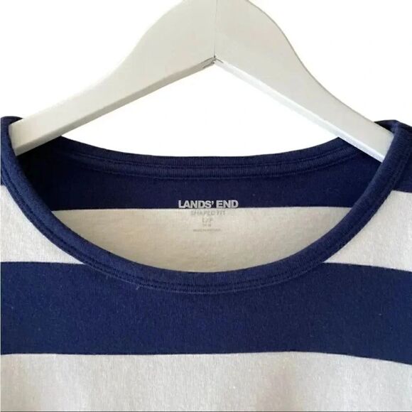 Lands’ End Stripped Blue White Crewneck Cottton Womens Long Sleeves Top SZ LP - Picture 2 of 13